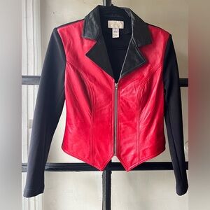 Rad Vintage 90’s Caché Black & Red Leather Zip Up Stretch Jacket